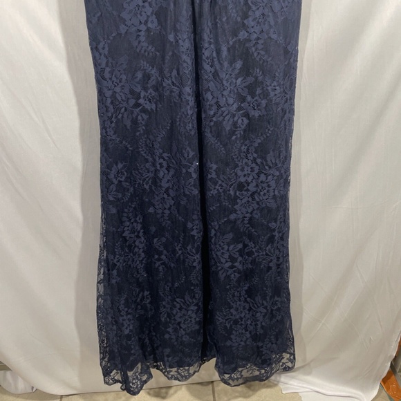 NEW La Femme [ 8 ] Portrait Neck Sparkle Lace Gown‎ in Navy Blue - Picture 12 of 12